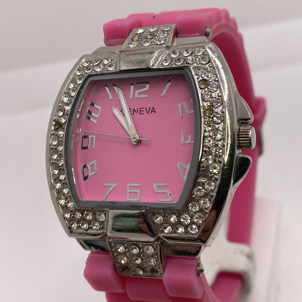 Geneva Rubber Watch Rhinestones Missing Stones Works New Battery